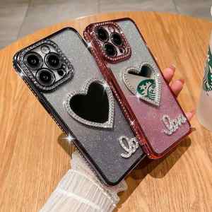 Premium Glitter gradiente elettroplacca donna donna amore con specchio custodia del telefono per <span class=keywords><strong>iPhone</strong></span> 16 15 14 13 ProMax Fundas tendenze - Product Image 1