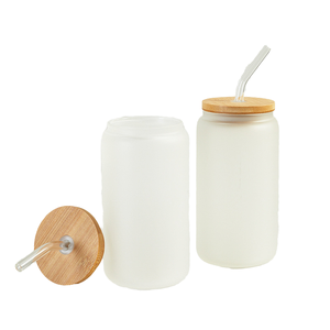 Vajilla de vidrio esmerilado personalizable de 500ml y 16oz, taza de café helado reutilizable y lata de cerveza con tapa de bambú y pajita de vidrio - Product Image 2