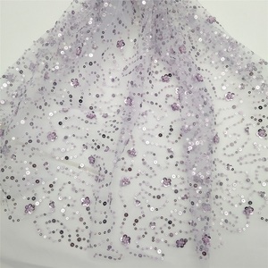 Đính cườm Sequins lưới long lanh màu tím vải thêu đám cưới ren thêu vải cho trang phục - Product Image 6