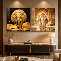 Peinture en porcelaine acrylique cristalline 50*50cm Éléphant doré Impression 5D HD Peintures en porcelaine hindoue Cadeau pour le festival Diwali Décoration de chambre