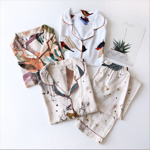 Zweiteiliges Pyjama-Set Sommer dünne Langarm-Pyjamas Sommer-Langarm-<span class=keywords><strong>Cardigan</strong></span>-Hose 2-teiliges Set - Product Image 3