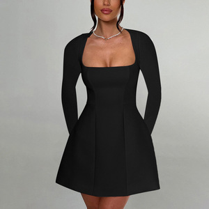 Yl24444 automne nouveaux vêtements pour femmes tempérament loisirs coupe ajustée col carré une balançoire à manches longues <span class=keywords><strong>Dr</strong></span> - Product Image 1