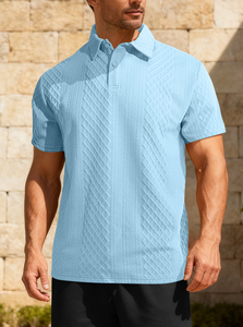 Men's Casual Jacquard <strong>Polo</strong> Shirt Textured Pattern Short Sleeve Summer Breathable <strong>Top</strong> with Printed <strong>Polo</strong> and Hangtag Included - Product Image 4