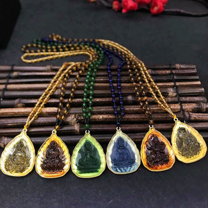 Dragon <span class=keywords><strong>chinois</strong></span> zodiaque <span class=keywords><strong>poisson</strong></span> <span class=keywords><strong>rouge</strong></span> bouddha religieux plaqué or couleur pendentif sculpté fleur dieux sculpter Statue collier de perles - Product Image 5