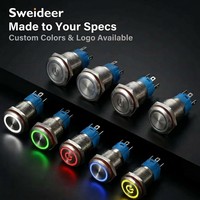 Sweideer Interrupteur à bouton-poussoir LED en métal étanche IP65 12 16 19 22mm Acier inoxydable à verrouillage momentané 1NO1NC 2NO2NC CE RoHS