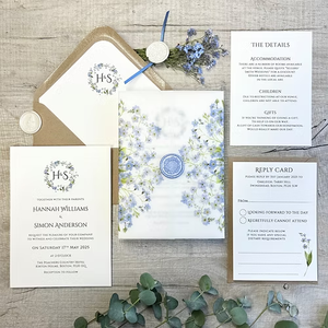 ボヘミアン パンパスグラス ベラム 結婚式招待状 アイボリー テクスチャードカード カスタム 高級印刷 ベラム包装 招待状 封筒 - Product Image 6