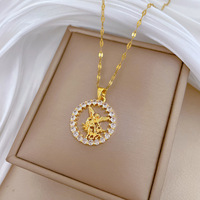 Collar con Colgante de Ángel de Acero Inoxidable con Incrustaciones de Zirconia, Collar con Dije Redondo Hueco, Joyería Elegante para Mujer para Fiestas