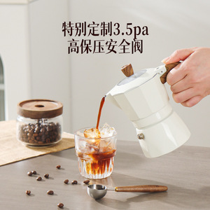Cafetière Moka en aluminium à double valve, machine à expresso vintage, cafetière 6 tasses, cafetière d'extérieur avec poignée en bois - Product Image 5
