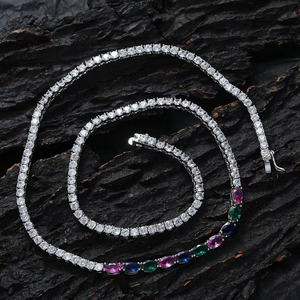 <b>Copper</b> Set Colorful Oval Zircon Heavy Weight Necklace Hip Hop Premium Tennis <b>Chain</b> Jewelry Tanjing Fashion Lijing Necklace - Product Image 1