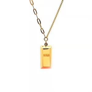 Collar de acero inoxidable con barra de oro pequeña y rica al instante, colgante de ladrillo de oro pequeño para mujer, Cubo de <span class=keywords><strong>Chocolate</strong></span> de oro de 18 quilates, regalo exquisito - Product Image 5