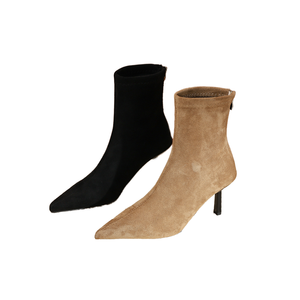 Bottes pour femmes à talon fin pointu en daim, semelle extérieure en caoutchouc, couleur unie, élastiques, automne-hiver, talon haut, coupe courte, pour la réparation des pieds - Product Image 1