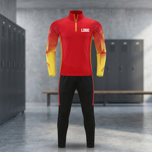 <b>Men's</b> Red Yellow Gradient Long Sleeve Zip-Up Sports <b>Jacket</b> With Black Pants Set Moisture Wicking All Seasons Regular Fit - Product Image 3