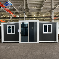 Casa Contenedor Expandible de Acero, Moderna, Prefabricada, Modular, Móvil, Pequeña, con Doble Ala, Puerta de Vidrio Francesa, Oficina en el Jardín, para Huéspedes