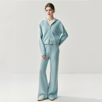 Haute qualité couleur unie laine cachemire ensemble femmes fermeture éclair cachemire mélange Cardigan ample cachemire pantalon femmes vêtements 2 pièces ensemble