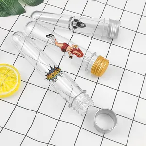 Transparentes Kunststoff-PET-Reagenzglas Bonbon behälter Badesalz rohr mit Aluminium-Schraub deckel