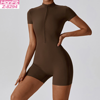 Vente en gros Nylon Spandex Workout Gym Sport Yoga Zipper Blank Shapewear Body Jumpsuit pour les femmes