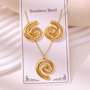 Ensemble de collier et de boucles d'oreilles en acier inoxydable à la mode, vente chaude, nœud papillon luxueux, étoile de mer, bijoux multiformes - Product Image 6