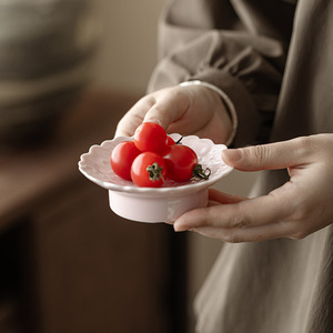 Guanlan <b>Ceramic</b> Tea And Snack <b>Plate</b> Round Porcelain High-legged For Fruit Coffee Desserts Retro Home Use - Product Image 2