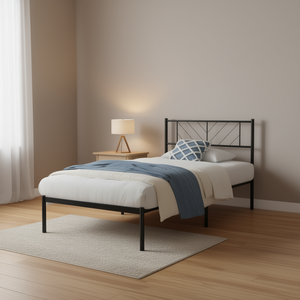 Modern Twin Metal Bed <b>Frame</b> In <b>Black</b> Powder Coated Steel Bedroom Furniture - Product Image 2