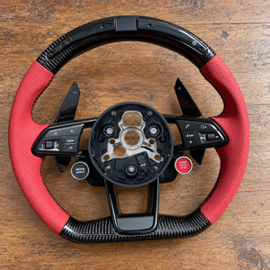 Volante de Fibra de Carbono para Audi con Pantalla LED de Gamuza, Compatible con R8 S3 S4 S5 S6 S7 RS3 RS4 RS5 RS6 <span class=keywords><strong>A6</strong></span> C7 Q5 Q6 A4 A5 TT, Volante Modificado - Product Image 2