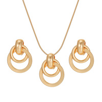 Ensemble collier et boucles d'oreilles cercle géométrique, chaîne de clavicule en métal, bijoux quotidiens pour femmes, vente en gros