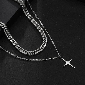 Collar Personalizado de Acero Inoxidable con Colgante de Cruz de Doble Capa, Cadena Cubana, Collar para Hombre, Joyería de Acero Inoxidable al por Mayor - Product Image 2