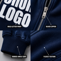 Ensemble de survêtement urbain pour homme en molleton de coton marine personnalisé 400 GSM, coupe oversize, fermeture éclair intégrale, imprimé lettres audacieuses, poignets côtelés