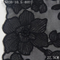 Vente en gros de dentelle élastique noire en maille brodée de 27 cm pour accessoires de lingerie et pyjamas, vente directe de tissus pour vêtements