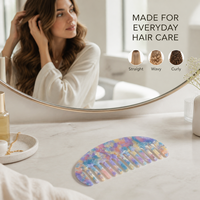 Peigne démêlant de poche en acétate de cellulose à dents larges, motif marbré, antistatique, avec logo personnalisé, pour femmes et filles - Vente en gros