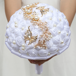 Bouquet de Mariée en Polyester avec Perles, Strass et Fleurs de Rose en Forme de Papillon pour Mariage, Fête et Décoration de Demoiselles d'Honneur - Product Image 1