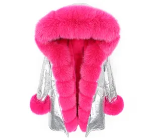 2023 new fox fur collar Sleeve giacca con cappuccio Wild long winter rabbit fur fodera cappotto da donna abbigliamento Park