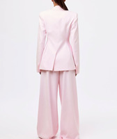 Blazer sur mesure pour femme, veste de créateur, col en V profond, manches fendues sexy, bouton unique, blazer de bureau, blazer rose deux pièces