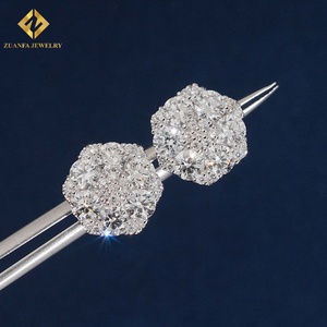 Luxury Iced Out Honey Comb Setting Round Cluster <b>Stud</b> <b>Earrings</b> 925 <b>Silver</b> Screw Back Heavy Handmade Bling <b>Earrings</b> for Men Women - Product Image 4