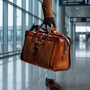Bolsa Deportiva de Piel Auténtica B S International, Estilo Vintage, Ligera, Resistente, para Exteriores, con Cierre de Cremallera y Bordado - Product Image 1