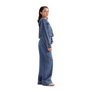 ELYSIAN INDUSTRIES Denim <b>Jacket</b> <b>Women</b> Blue 100% Cotton Casual Regular Fit Button <b>Fly</b> Stonewashed Autumn Style HIGH STREET - Product Image 2