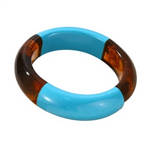 Newly Vintage <b>Acrylic</b> Resin Bangle Handmade Blue and Brown Best Color <b>Block</b> Unisex Fashionable Bracelets Jewelry Party for Woman - Product Image 1