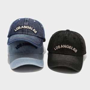 Gorra de Béisbol Retro Americana Azul Denim con Bordado de Los Ángeles, Estilo Deportivo y Urbano - Product Image 1