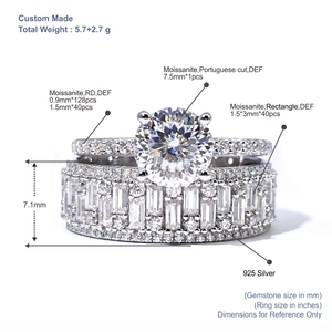 Anillo de compromiso y alianza de lujo Tianyu Gems, personalizado, chapado en rodio, plata S925, moissanita redonda con corte de 100 facetas y engaste de púas. - Product Image 2