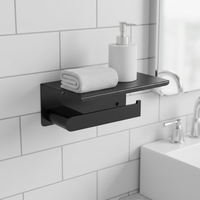 Accessoires de salle de bain en acier inoxydable 304 noir mat, porte-serviettes mural, porte-papier toilette et étagère de salle de bain