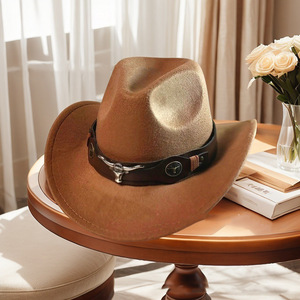 <b>Cowboy</b> Hat Wool Felt M56-58cm Western Style Artistic Retro Bell Shaped Brim Riding Hat - Product Image 4