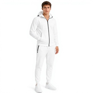 Unisex <b>White</b> Full Zip Hooded Tracksuit Set <b>Jogger</b> Pants Two Piece Casual Sportswear 100% Cotton Eco-Friendly Lightweight Custom - Product Image 5