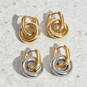 Boucles d'oreilles géométriques Huggie, couleur or et argent, en alliage de zinc, bijoux tendance pour femmes - Product Image 2