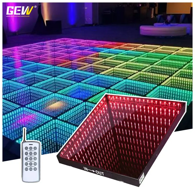 GEVV Portable Floor Dancing 3d Light Mirror Led Dance Floor Mat Carreaux magnétiques sans fil Panneau de verre pour la fête de mariage