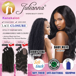 Lot de mèches synthétiques Julianna Kanekalon Futura Fiber Brazilian Jerry Curly <span class=keywords><strong>Body</strong></span> Water Wave avec closure en dentelle - Product Image 2