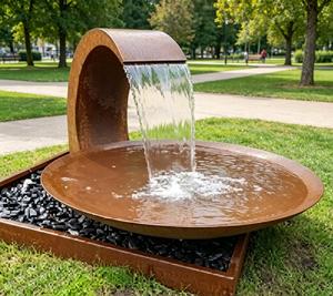 Moderna <span class=keywords><strong>Fontana</strong></span> a Cascata Grande in Acciaio Corten, Elemento Decorativo in Metallo Arrugginito per Giardini, Parchi e Spazi Esterni - Product Image 1