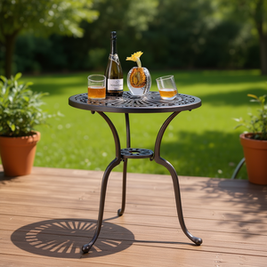 Tavolo da Bistrot Rotondo in Rame Rosso da 24 Pollici con Foro per Ombrellone, Tavolo da Patio Tradizionale in Metallo, Arredo da Esterno Impermeabile - Product Image 2