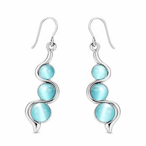 Orecchini pendenti vintage bohémien a onda curva blu mare, regali per feste da donna - Product Image 1