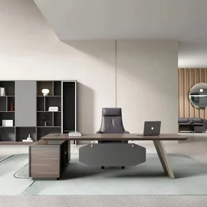 Оптовая продажа, современный офисный стол L-образной формы, деревянный стол для руководителей