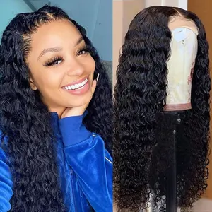 Ready To Ship Premier 30 Inch 180% Density Transparent Lace Natural Color Remy Hair Deep Curl 13*4 Lace Front Wig In Bulk