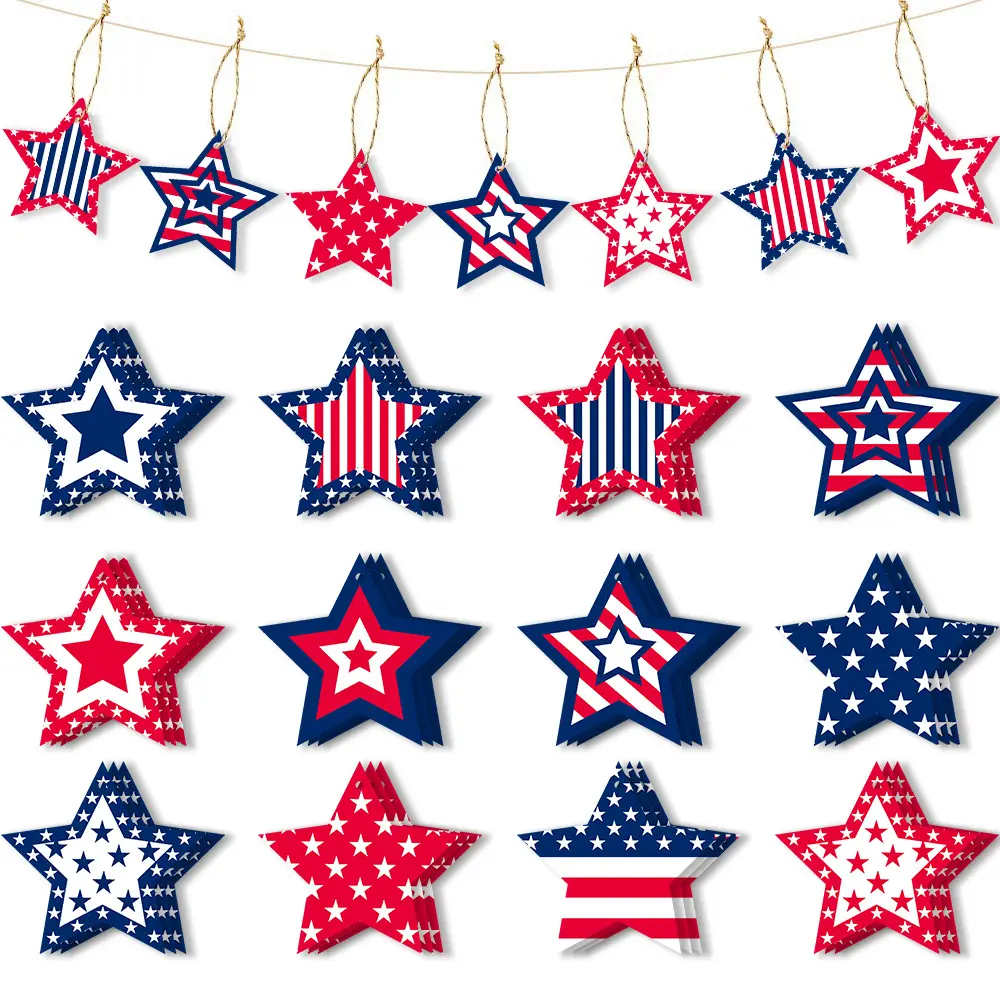 Ornamen gantung Juli Hari Kemerdekaan 12 buah dekorasi bintang patriotik